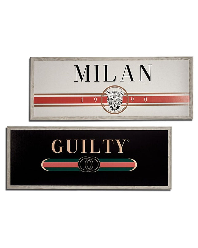 Gift Decor Guilty Milan wall art set with white, black, beige, and cream abstract designs on spaanderplaat, 2 x 46 x 121 cm, 4 pieces.