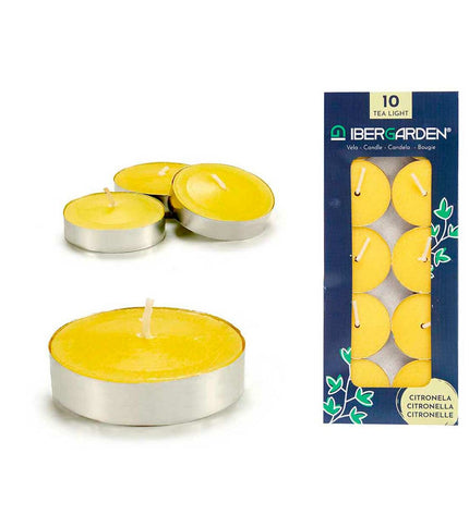 Set of 24 yellow citronella candles in metal holders, outdoor garden decoration by Ibergarden, 7.5 x 19 x 1.5 cm each