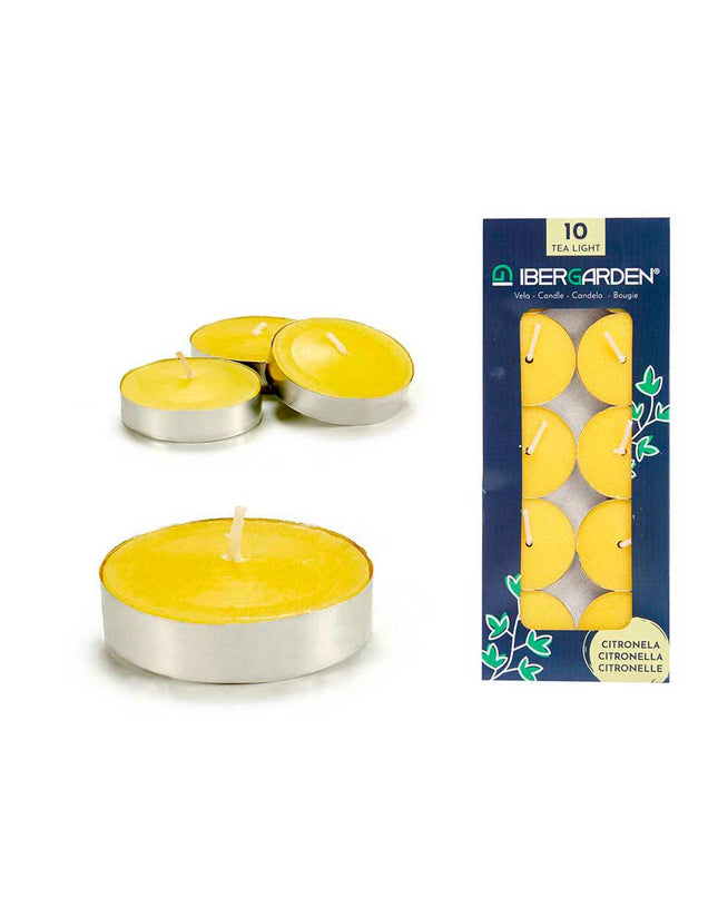 Set of 24 yellow citronella candles in metal holders, outdoor garden decoration by Ibergarden, 7.5 x 19 x 1.5 cm each