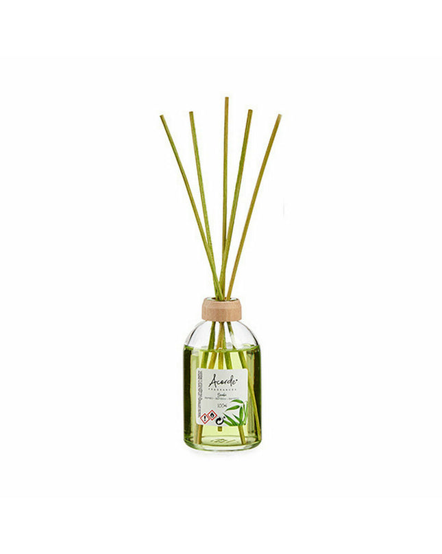 Set of six Acorde Bamboe parfum sticks in 100 ml bottles, used for home decor and fragrance.