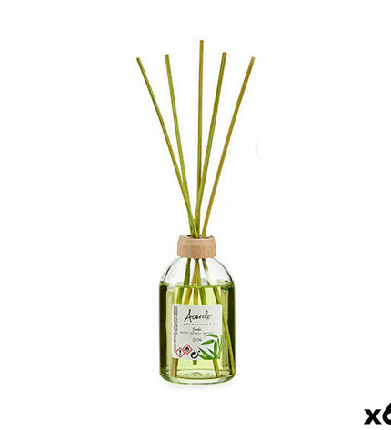 Set of six Acorde Bamboe parfum sticks for home decor and fragrance, featuring natural bamboo design in 100 ml bottles.