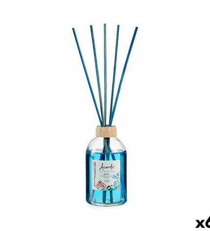 Acorde Acorde Oceaan parfum sticks in 100 ml bottles, six-pack, for home decor and ambiance, with sleek packaging and blue accents.
