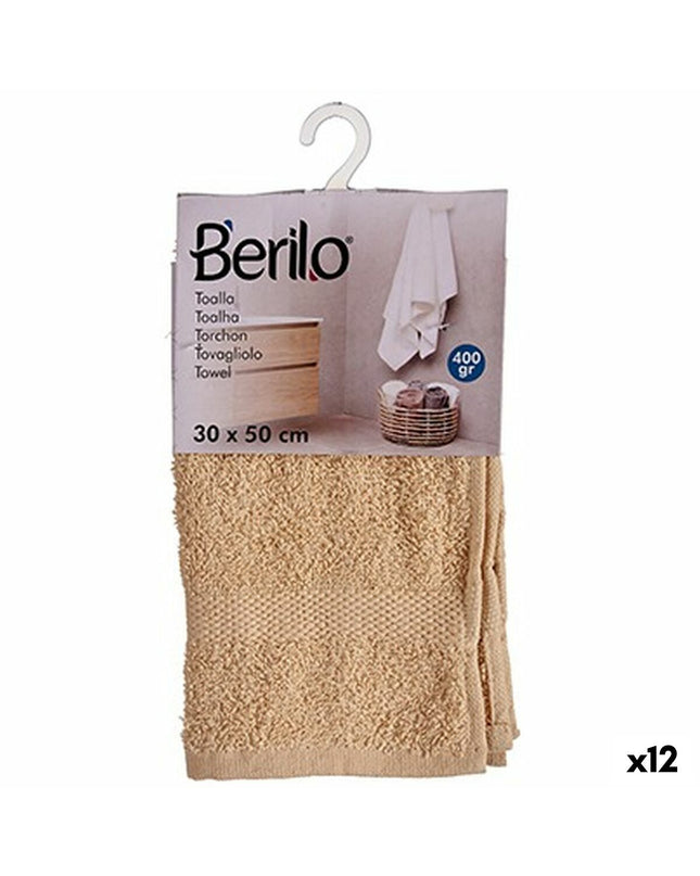 Set of 12 Berilo cotton-polyester bath towels, 30x50 cm, in soft cream color, ideal for home and bathroom use.