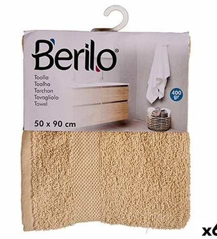 Set of six Berilo Badhanddoeken made of 80% cotton and 20% polyester, 50x90 cm, in a bathroom setting.