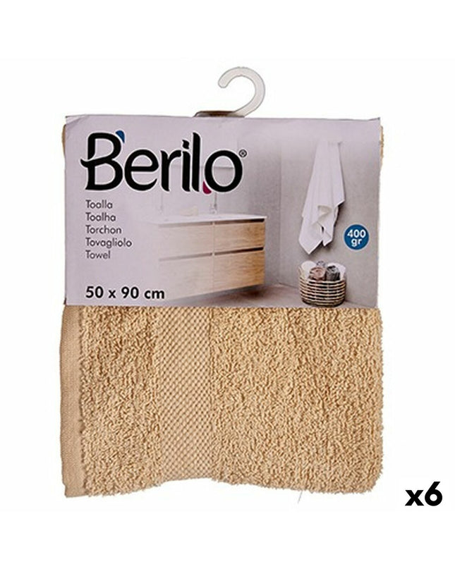 Set of six Berilo Badhanddoeken made of 80% cotton and 20% polyester, 50x90 cm, in a bathroom setting.