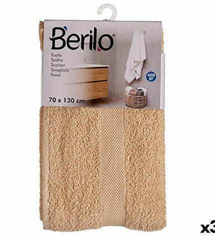 Set of three Berilo Crème bath towels, 70x130 cm, made of 80% cotton and 20% polyester, for home and bathing use.