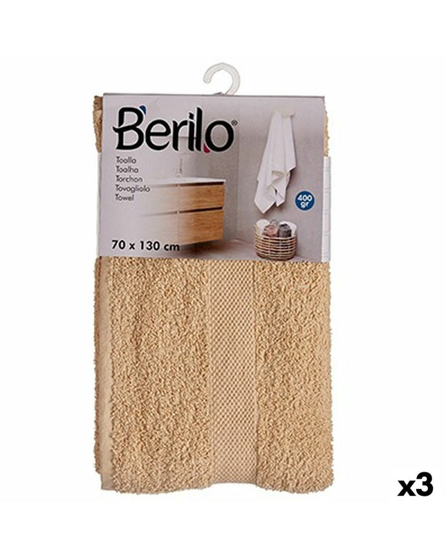 Set of three Berilo Crème bath towels, 70x130 cm, made of 80% cotton and 20% polyester, for home and bathing use.