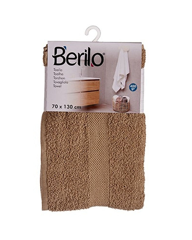 Set of three Berilo camel-colored bath towels, 70x130 cm, made of 80% cotton and 20% polyester, perfect for home and bathroom use.