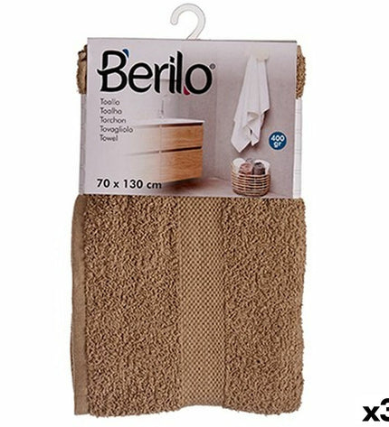 Set of three Berilo Kameel bath towels, 70x130 cm, made of 80% cotton and 20% polyester, ideal for bathroom use.
