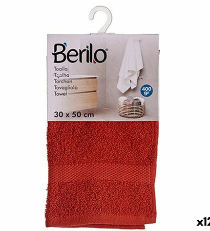 Set of 12 Berilo bathroom towels, 30x50 cm, made of 80% cotton and 20% polyester, shown in a close-up of fabric texture.