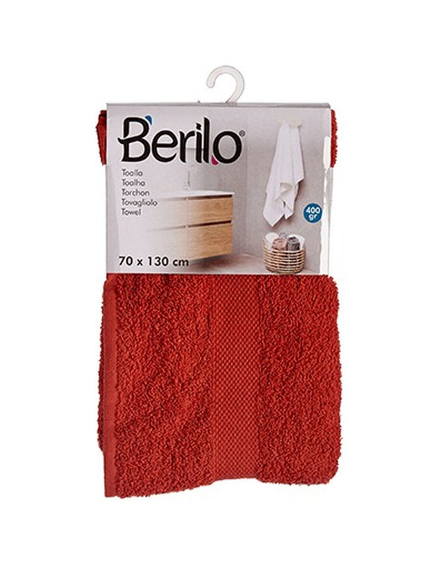 Set of three Berilo bath towels, 70x130 cm, made of 80% cotton and 20% polyester, with textured design in the image.