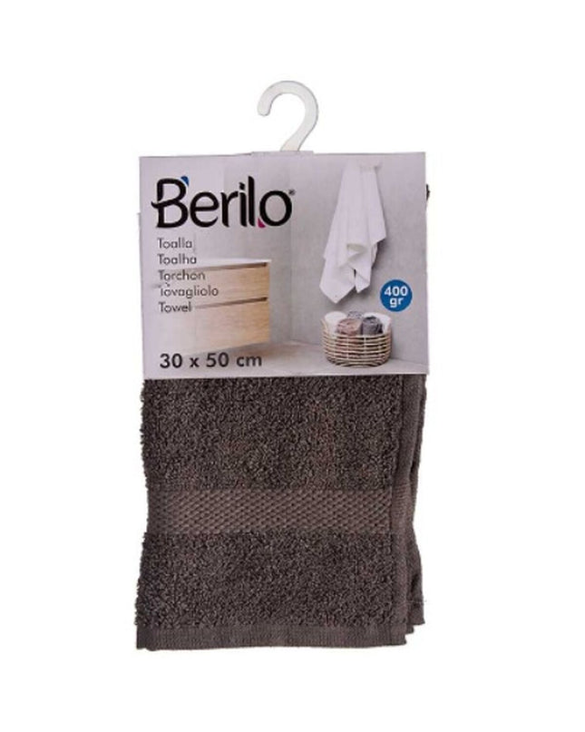Berilo Grijs badhanddoek set with 12 soft 80% cotton, 20% polyester towels, 30x50 cm for bathroom use.