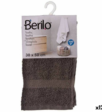 Set of 12 Berilo gray bath towels, 30x50 cm, made of 80% cotton and 20% polyester, suitable for home and bathroom use.