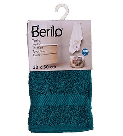 Berilo blue bath towels with 80% cotton, 20% polyester, 30x50 cm, set of 12, ideal for home and bathroom use.