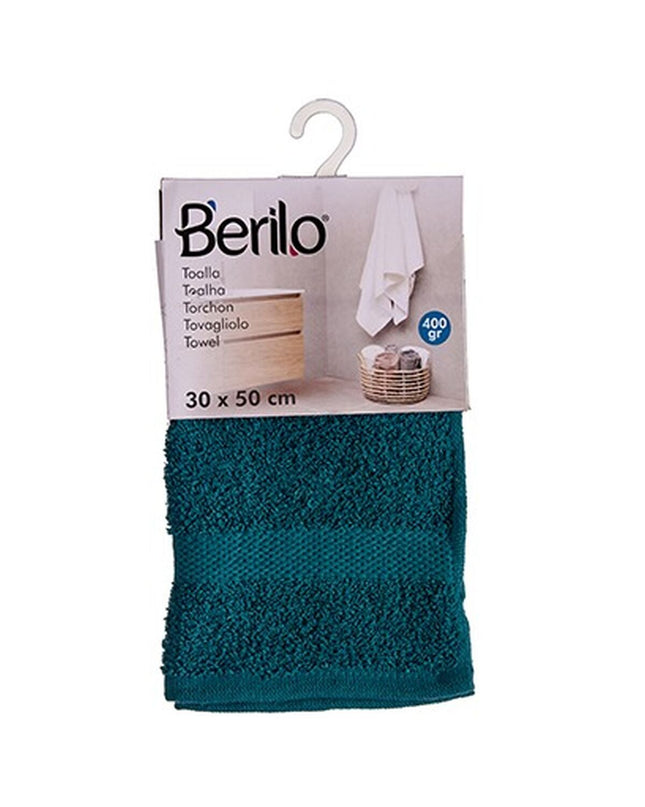 Berilo blue bath towels with 80% cotton, 20% polyester, 30x50 cm, set of 12, ideal for home and bathroom use.