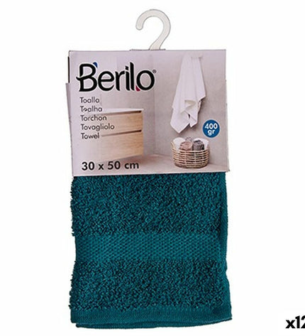 Berilo blauw badhanddoek set with 12 cotton-polyester towels, 30x50 cm, ideal for home and bathroom use.