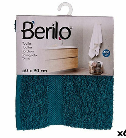 Set of six Berilo blue bath towels, 80% cotton and 20% polyester, 50x90 cm, soft and absorbent for home and bathroom use.