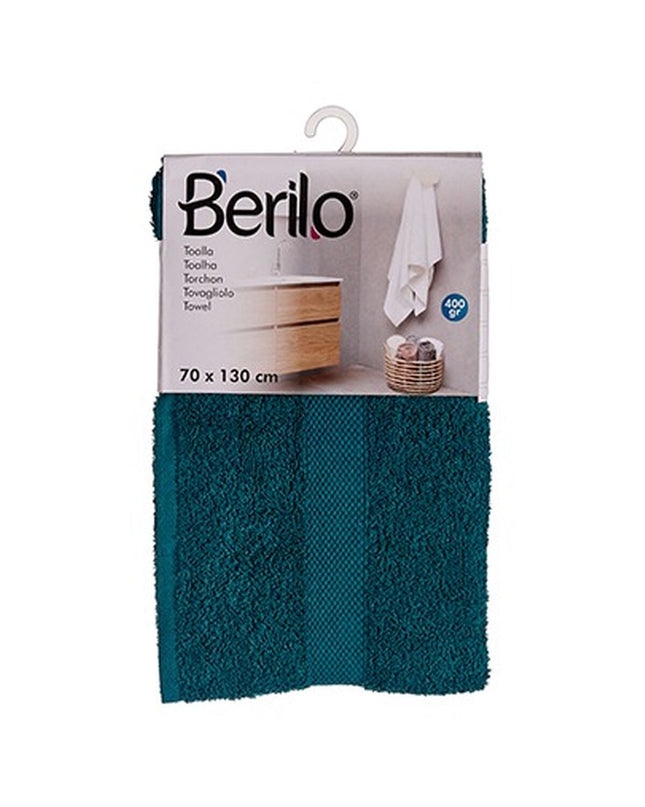 Set of three Berilo blue bathroom towels, 70x130 cm, made of 80% cotton and 20% polyester, for home and bathing use.