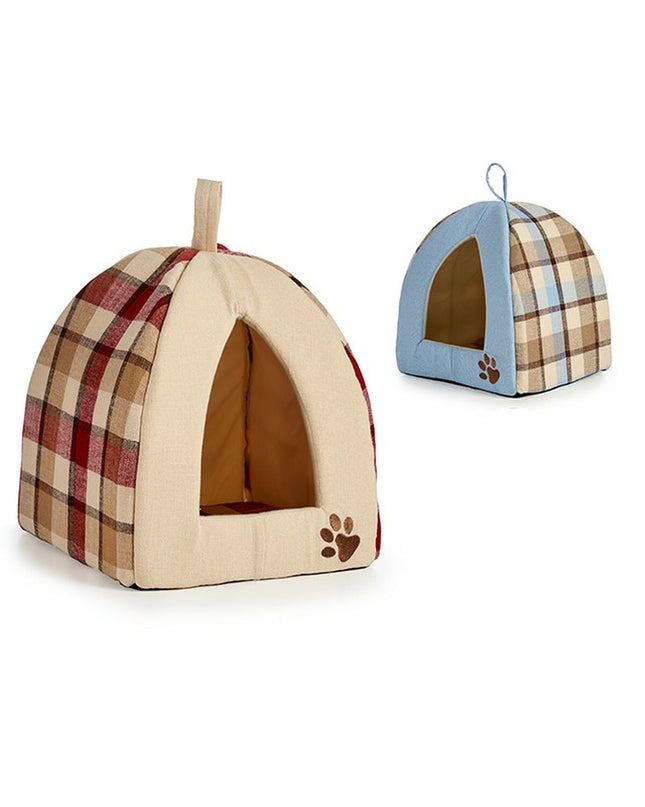 Six Mascow cat beds in a plaid pattern, 33x45x33 cm, designed for comfortable pet lounging and resting.