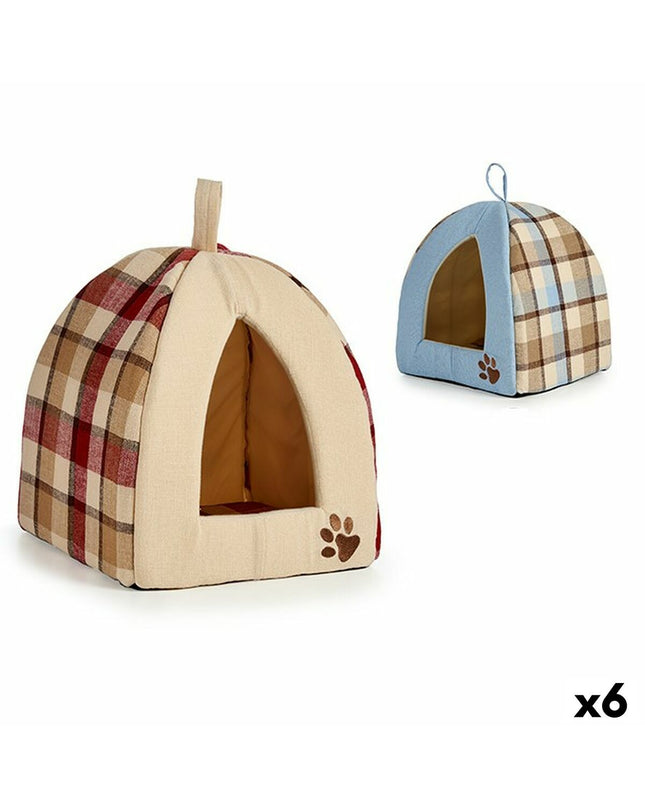 Set of six Mascow pet beds for cats, 33x45x33 cm, with a plaid pattern, designed for comfortable feline relaxation.