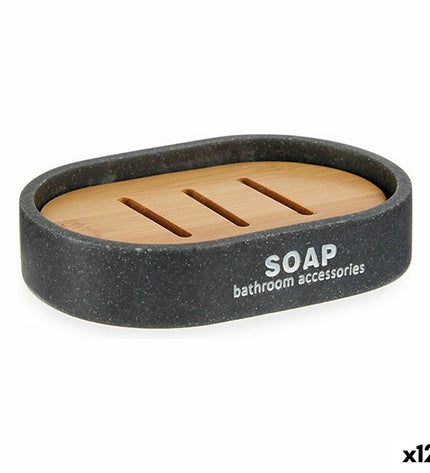 Set of 12 Berilo brown-gray soap dishes in hard material, 8x2.5x12.5 cm, suitable for bathroom and kitchen use.