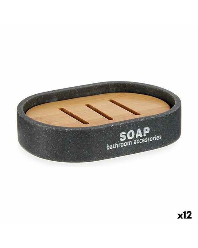 Set of 12 Berilo brown-gray soap dishes in hard material, 8x2.5x12.5 cm, suitable for bathroom and kitchen use.