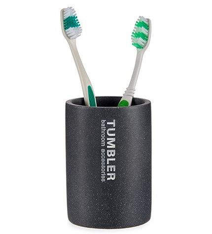Gray Berilo Tandenborstelhouder Tumbler for bathroom, 7.5x10.2x7.5 cm, set of 12, made of durable resin.