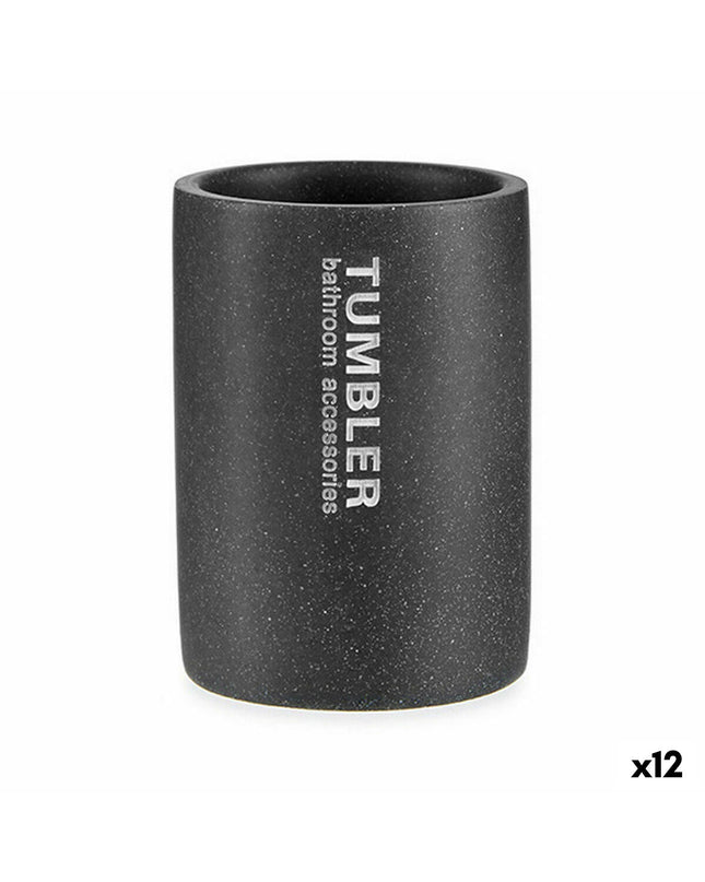 Gray Berilo tumbler toothbrush holder for bathroom, 7.5x10.2x7.5 cm, set of 12, made of durable resin.