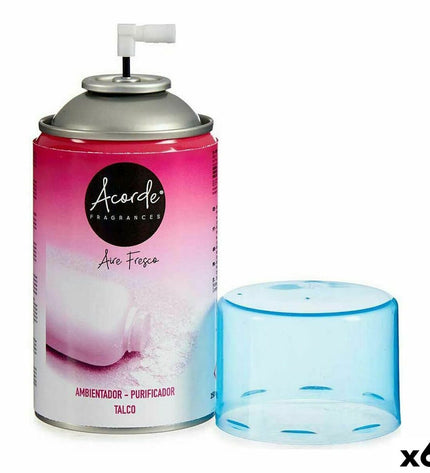 Acorde luchtverfrisser navulling met talkpoeder geur, 250 ml, set van 6, voor huisdecoratie en frisse woninggeuren