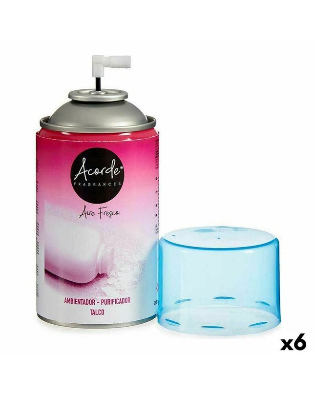 Acorde luchtverfrisser navulling met talkpoeder geur, 250 ml, set van 6, voor huisdecoratie en frisse woninggeuren