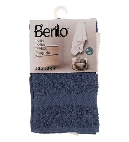 Set of 12 Berilo blue bath towels made of 80% cotton and 20% polyester, measuring 30 x 50 cm for home and bathroom use.