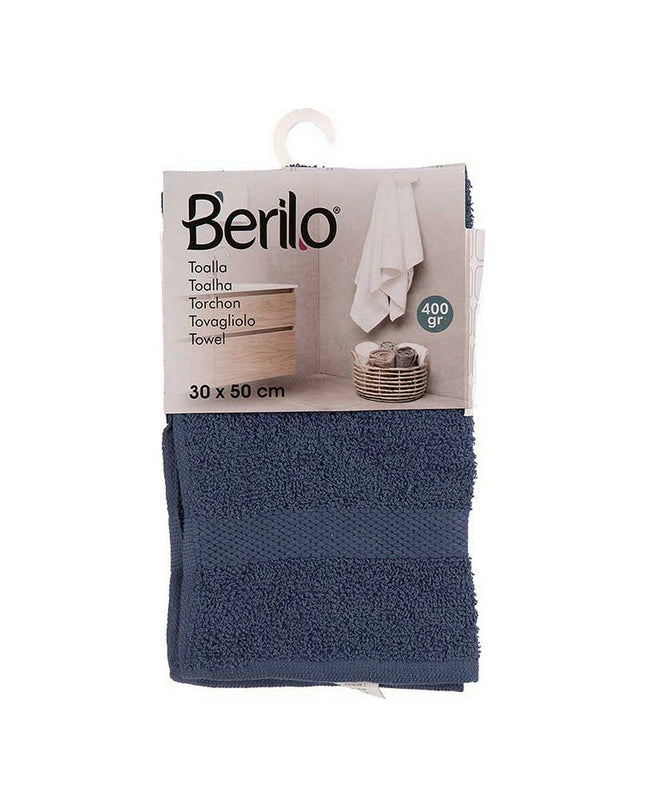 Set of 12 Berilo blue bath towels made of 80% cotton and 20% polyester, measuring 30 x 50 cm for home and bathroom use.