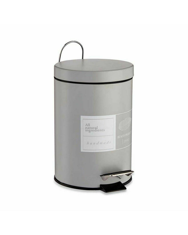 Six Berilo gray plastic 3L pedal waste bins for home and kitchen storage, featuring durable steel foot pedals.