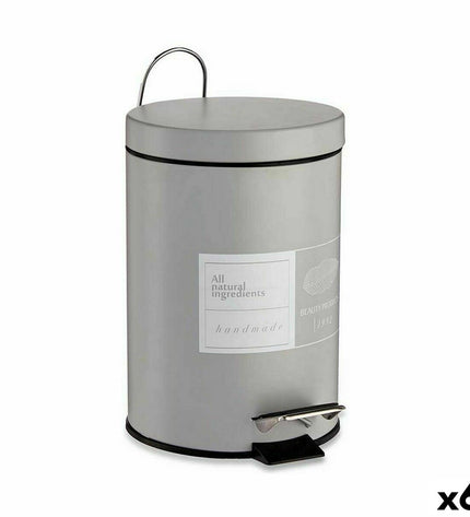 Set of six Berilo gray plastic 3L pedal bins for home, kitchen, storage, and organization.