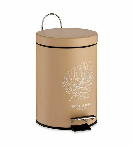 Set of six beige plastic Pedaalemmer Berilo Tropical bath trash bins with steel lids, 3L capacity, ideal for home storage and organization.
