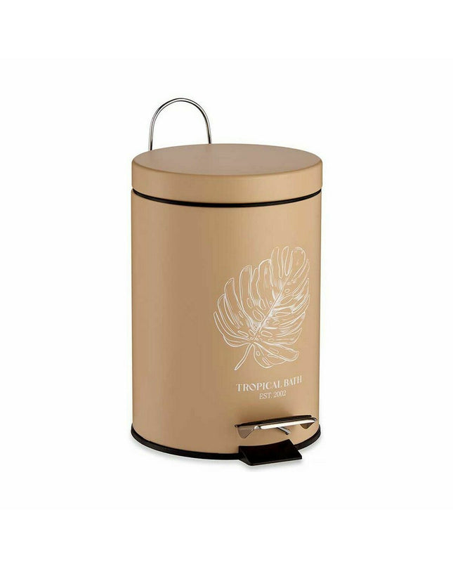 Set of six beige plastic Pedaalemmer Berilo Tropical bath trash bins with steel lids, 3L capacity, ideal for home storage and organization.