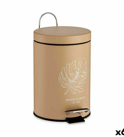 Berilo Tropical bath Pedaalemmer in beige with steel handle, 3L plastic waste bin, set of 6 for home and kitchen organization.