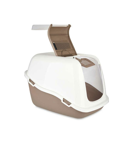 Mascow beige plastic cat litter box with dimensions 39.7 x 57 x 39 cm, set of 6, designed for indoor cat care.