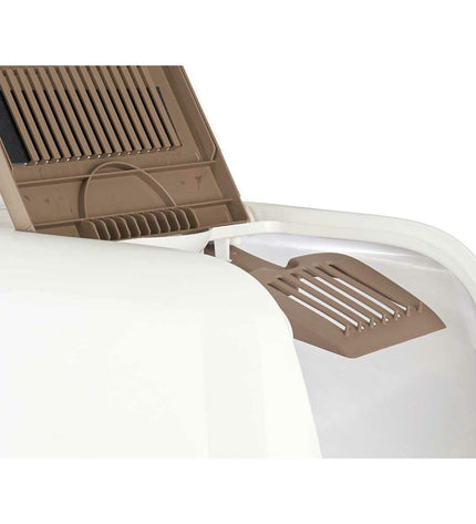 Mascow beige plastic cat litter box set with six large and small trays, measuring 39.7 x 57 x 39 cm and 39.7 x 32.5 x 57 cm