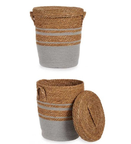 Four grey Bruin seaweed-themed storage containers from Mand Gift Decor, ideal for home organization and kitchen use.