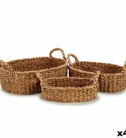 Set of four Gift Decor brown storage jugs with handles, available in 750 ml, 1.5 L, and 3 L sizes for household organization.
