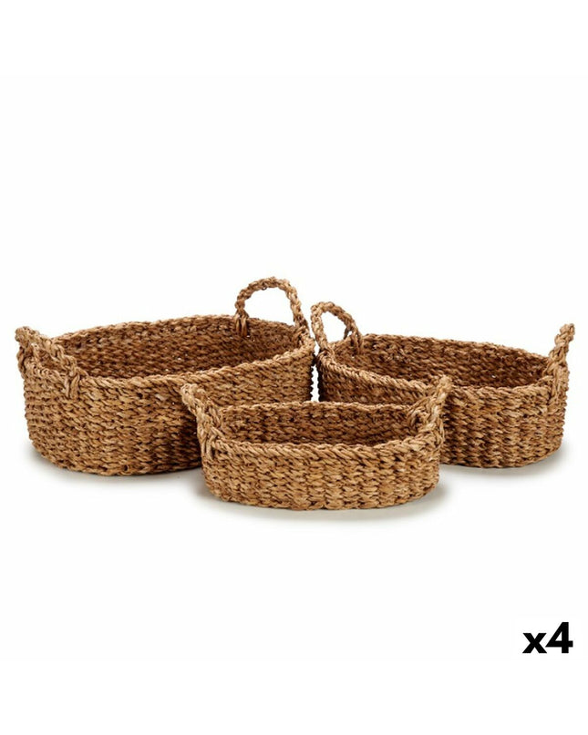 Set of four Gift Decor brown storage jugs with handles, available in 750 ml, 1.5 L, and 3 L sizes for household organization.