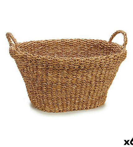 Six Gift Decor Bruin Zeealgen 32L storage baskets with handles, ideal for home organization and kitchen use.