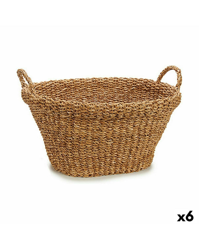 Six Gift Decor Bruin Zeealgen 32L storage baskets with handles, ideal for home organization and kitchen use.