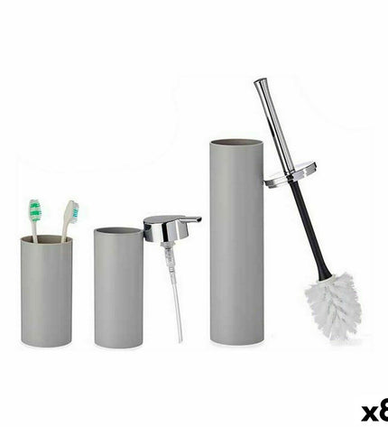 Set of 8 Berilo gray plastic bathroom storage containers, 16.5 x 8 x 32.5 cm, for household and kitchen use.