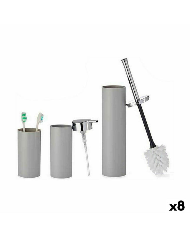 Set of 8 Berilo gray plastic bathroom storage containers, 16.5 x 8 x 32.5 cm, for household and kitchen use.