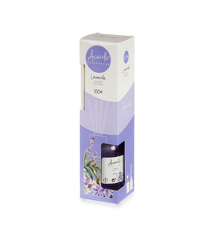 Acorde Acorde Lavendel parfum sticks in a 100 ml bottle, displayed with 12 reed diffusers for home decor and fresh lavender scent.