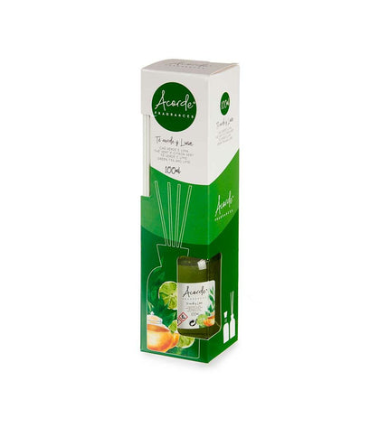 Set of 12 Acorde Parfum Sticks with lime and green tea scent, displayed in a decorative container, for home fragrance and decor.