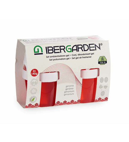 Ibergarden Geranium Gel air freshener set with 24 pieces, used for home decor and kitchen freshness, shown in the image.