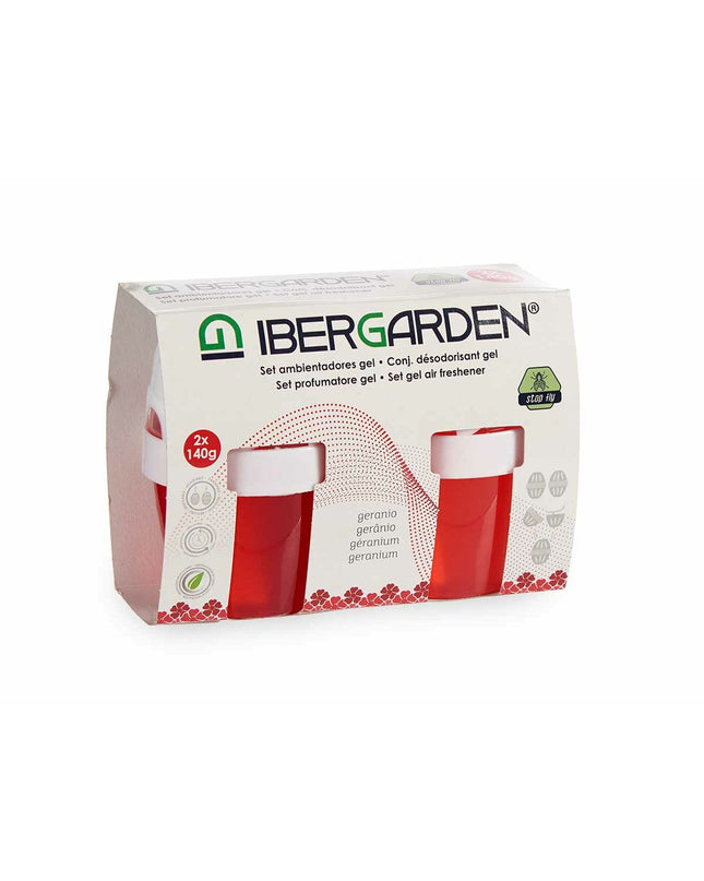 Ibergarden Geranium Gel air freshener set with 24 pieces, used for home decor and kitchen freshness, shown in the image.